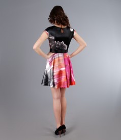 Flared satin dress with elastic cord
