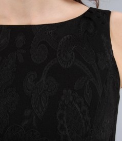 Black elastic brocade dress with satin effect