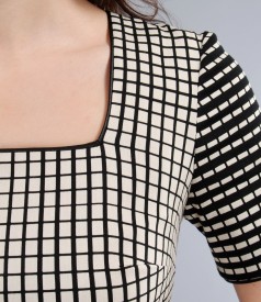 Black elastic cotton dress with square neckline