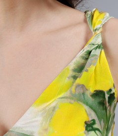 Fluid elastic satin silk dress with twisted straps