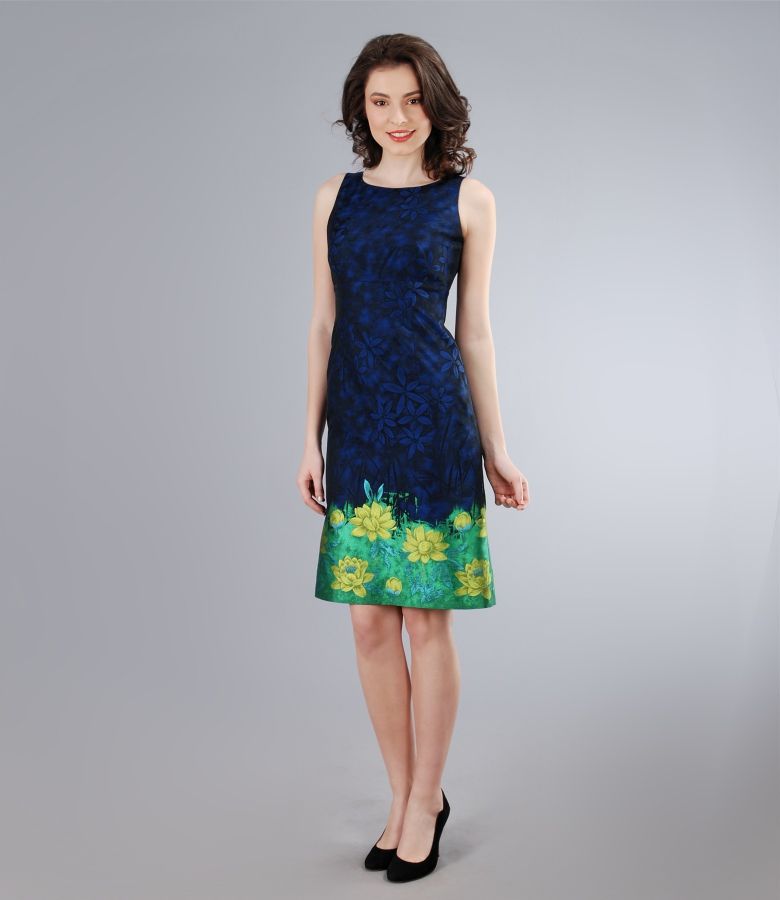 Multicolored floral print brocade dress