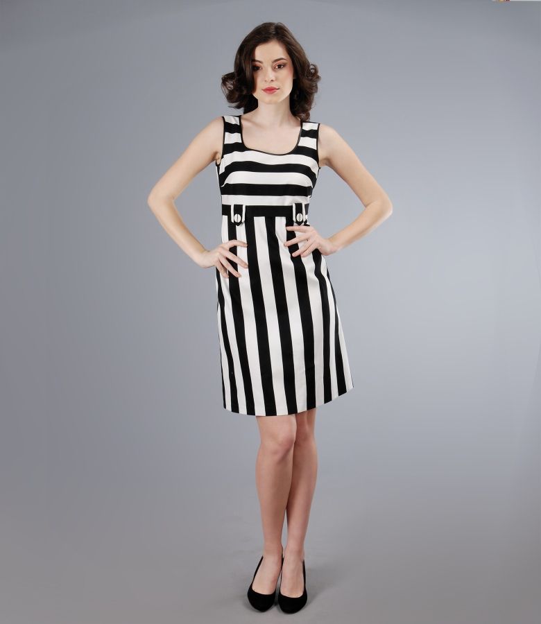 Elastic cotton dress with stripes and belt