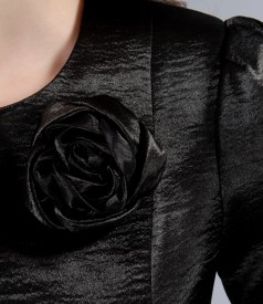 Black elastic satin jacket with flower