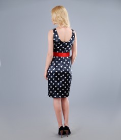 Printed elastic satin dress with bow