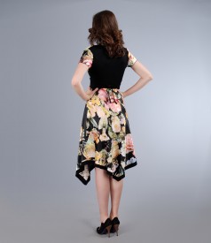 Asymmetrical satin dress with floral print