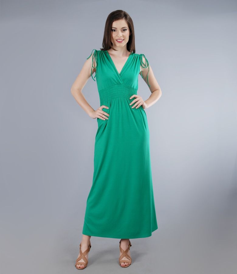 Long jersey dress with overlapped chest green - YOKKO