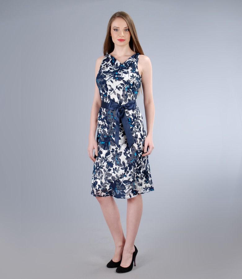 Embroidered veil dress with folds and satin cord print - YOKKO