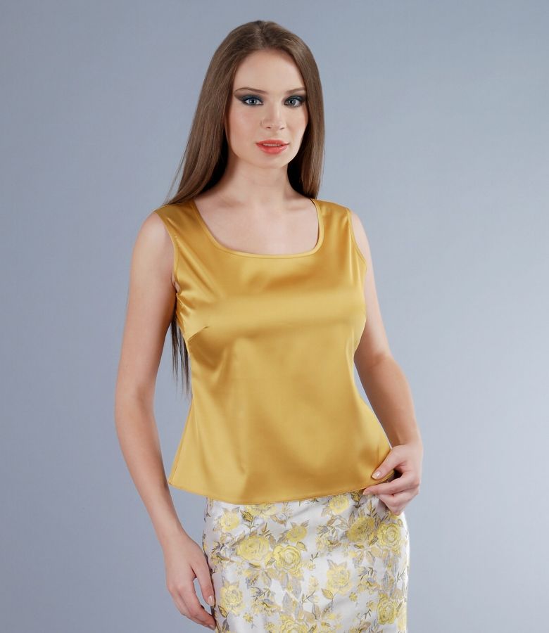 Yellow elastic satin blouse mustard yellow YOKKO