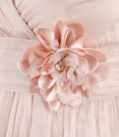 Silk dress with flower accessory