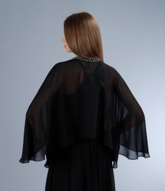 Veil bolero with trim on neckline