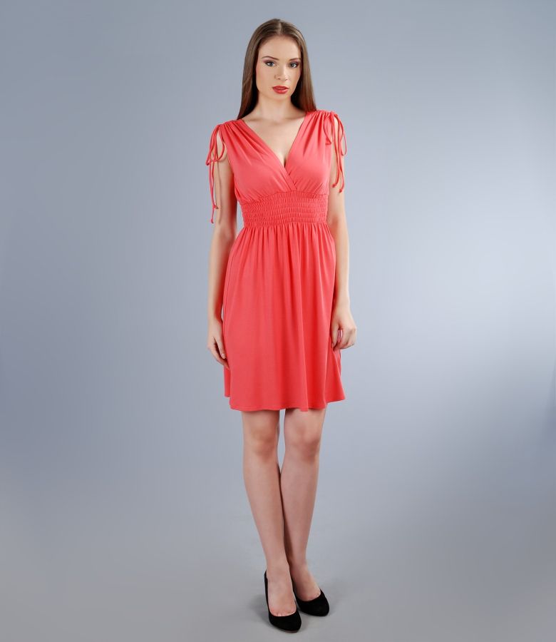 Elastic jersey dress with overlapped chest