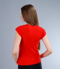 Elastic jersey t-shirt with trim and fins