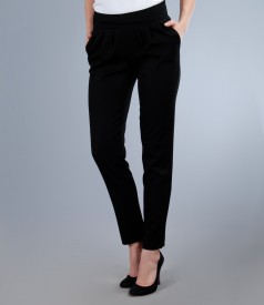 Black elastic fabric trousers with pockets