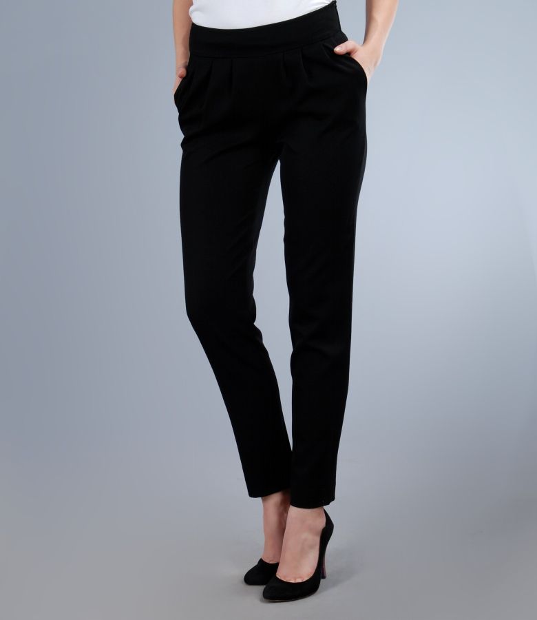 Black elastic fabric trousers with pockets black - YOKKO