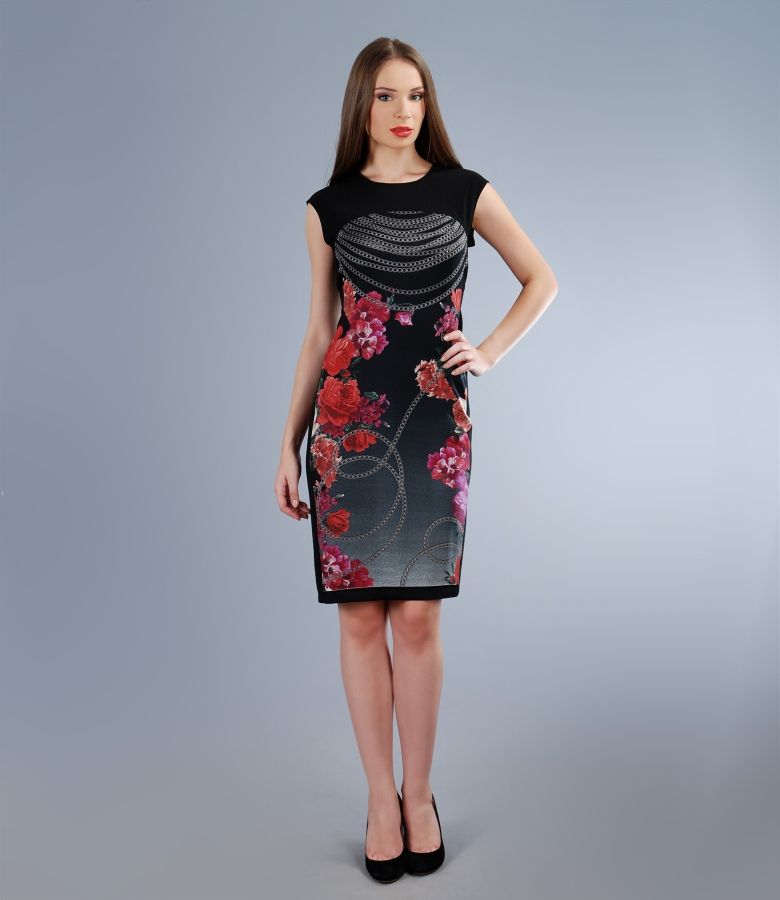 Jersey dress with floral insertion