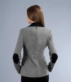 Office jacket from tweed with trim and pockets