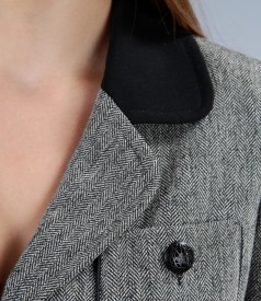 Office jacket from tweed with trim and pockets