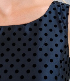 Navy taffeta dress with dots and velvet cord