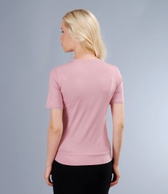 Elastic jersey t-shirt with lace front