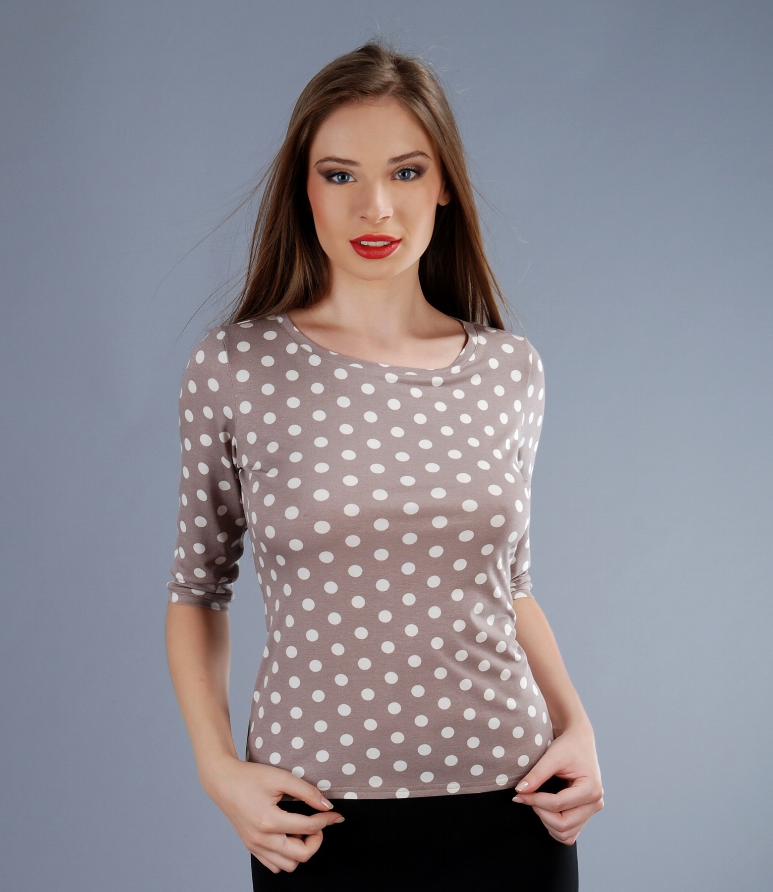 Printed elastic jersey tshirt with sleeves beige YOKKO