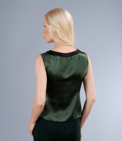 Silk satin blouse with trim