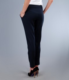 Dark blue elastic fabric trousers with pockets
