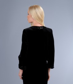 Elastic velvet bolero with sequins insertion