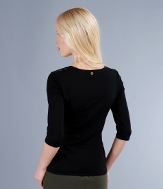 Elastic jersey t-shirt with lace trim