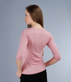 Dusty pink jersey t-shirt with trim