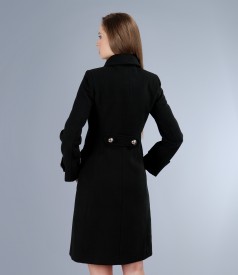 Black coat with applied pockets