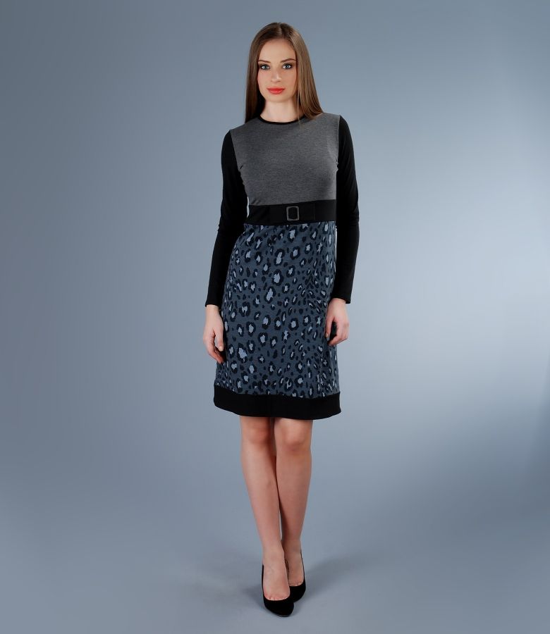 Elastic jersey dress with trim and bow print YOKKO