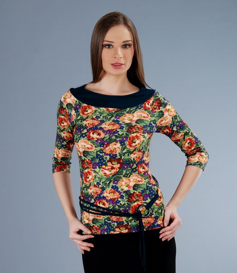 Printed elastic jersey t-shirt with cord