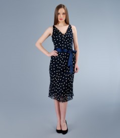 Cowl neck printed veil dress with satin cord
