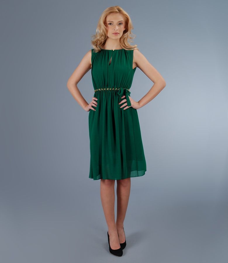 Short chiffon dress with pleats green - YOKKO