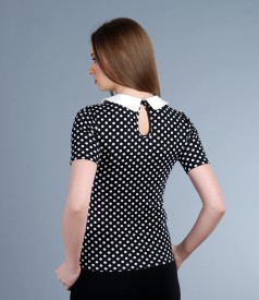Printed elastic jersey t-shirt with collar
