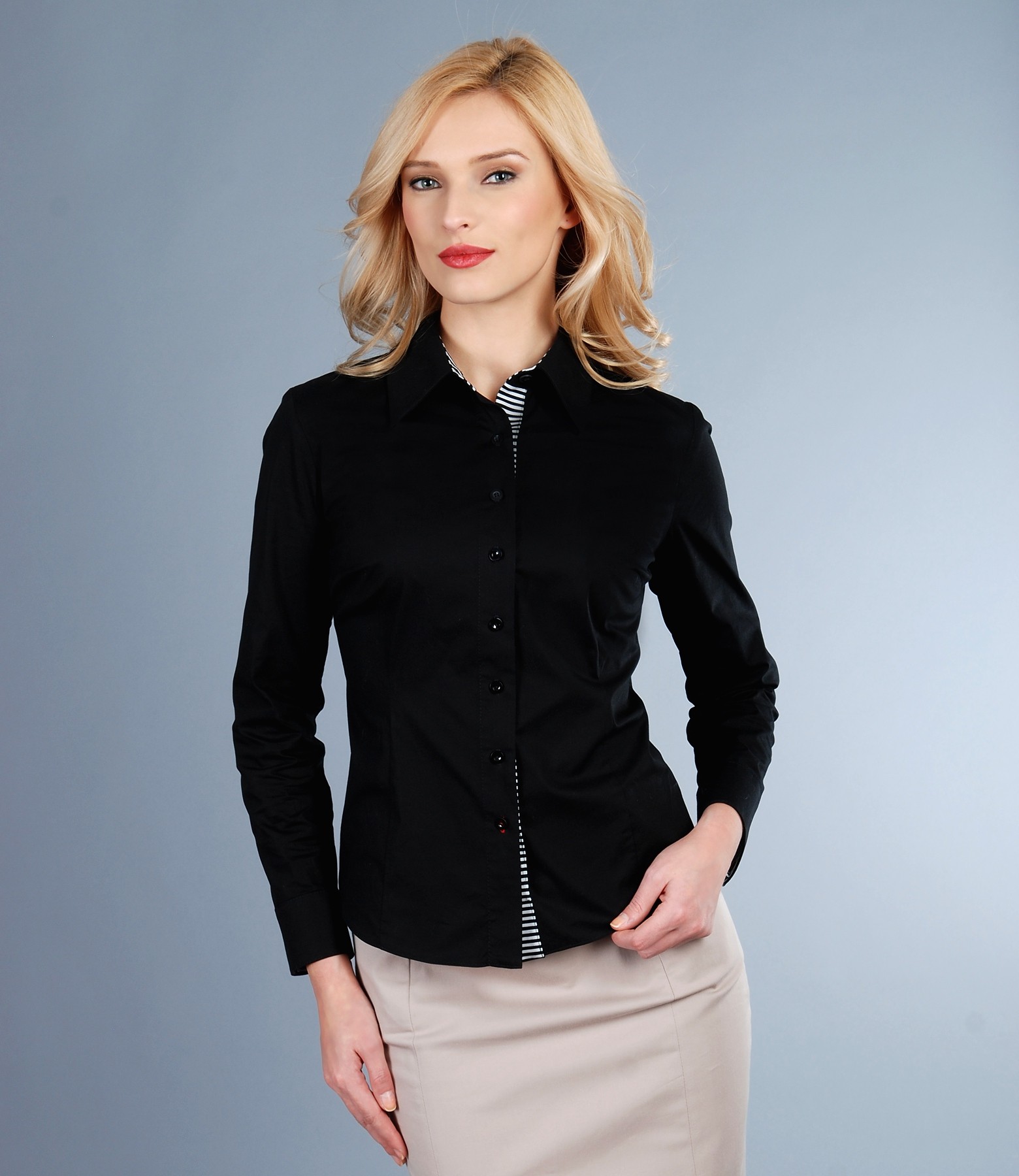 Elastic Cotton Shirt With Trim Black YOKKO