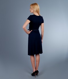 Elastic jersey dress with V-neck