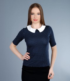 Printed elastic jersey t-shirt with collar