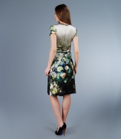 Elastic jersey dress with floral print and belt