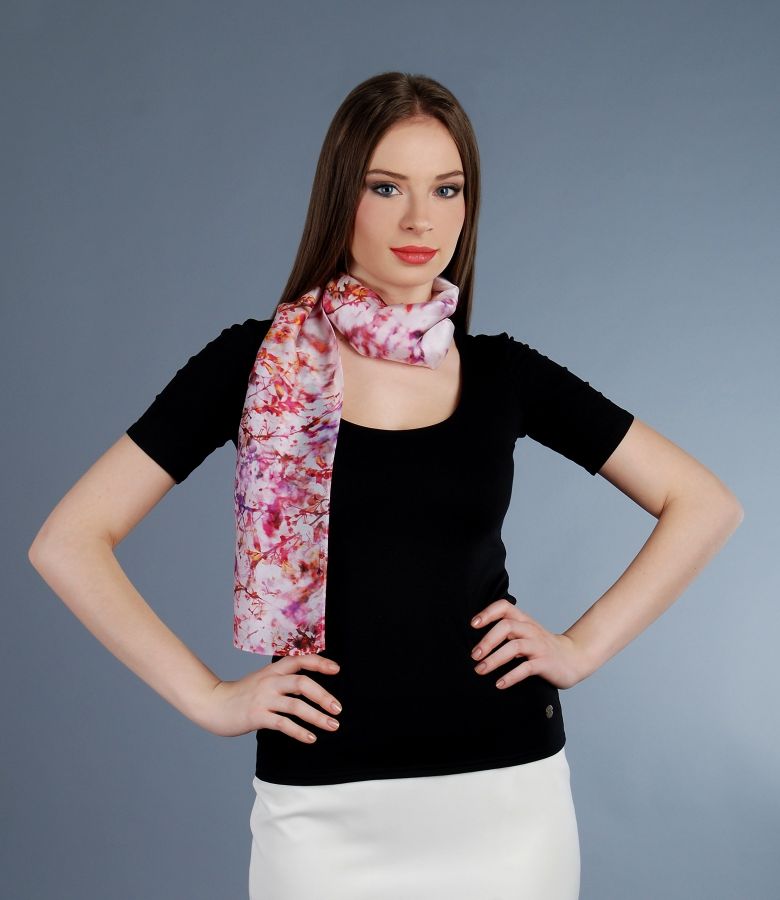 Printed silk satin scarf