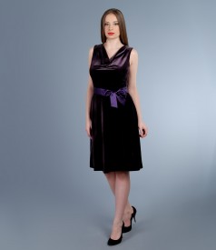 Elastic velvet dress with cord