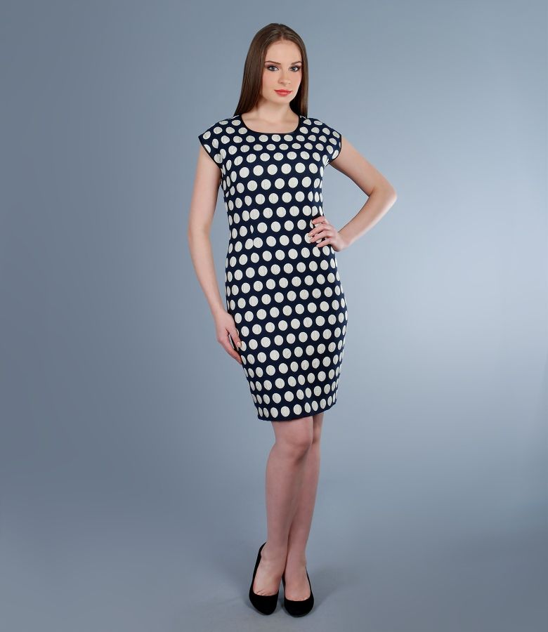 Embossed fabric dress with dots beigedark blue YOKKO