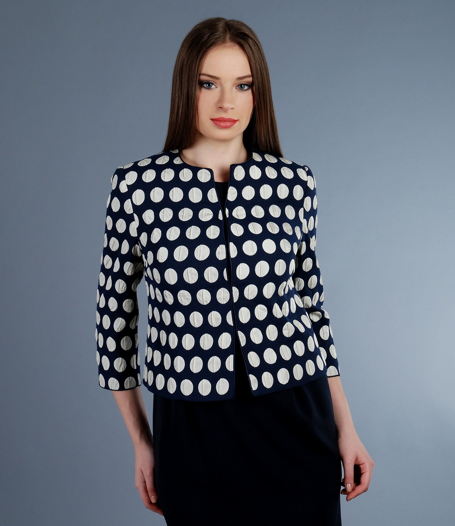 Embossed fabric jacket with dots beigedark blue YOKKO