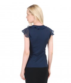 Jersey t-shirt with jabot and veil sleeves