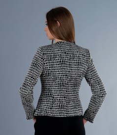 Elastic black-white cotton ribbed jacket