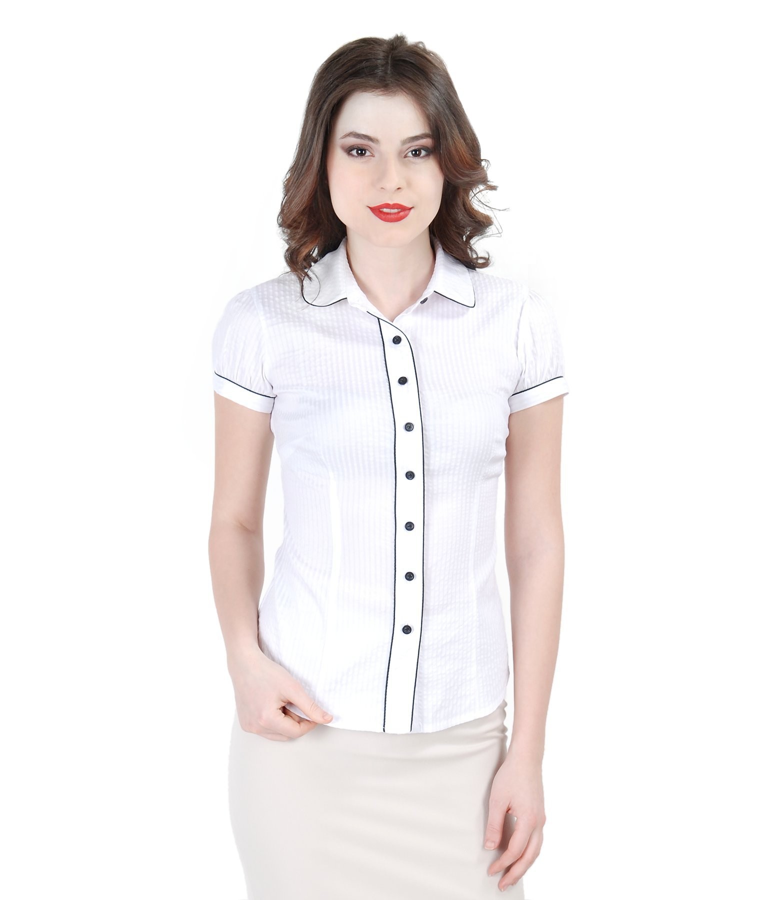 Shirt with elastic cotton and rounded collar white - YOKKO