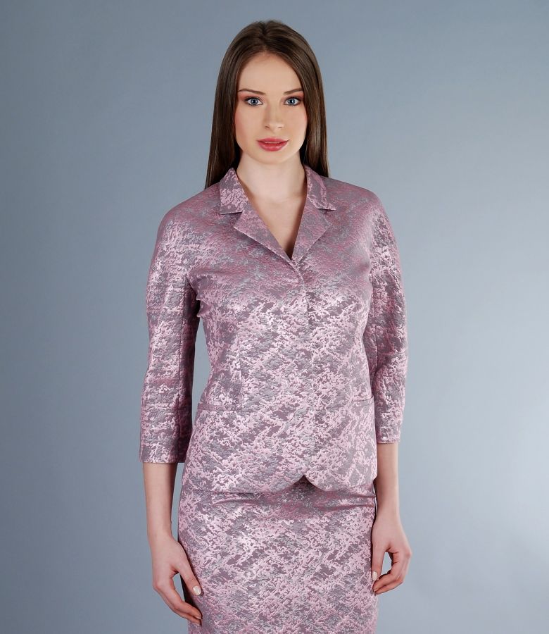 Red Brocade Details Short Black Cotton Jacket - Acantha