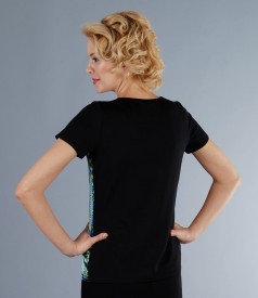 Jersey blouse with elastic satin front