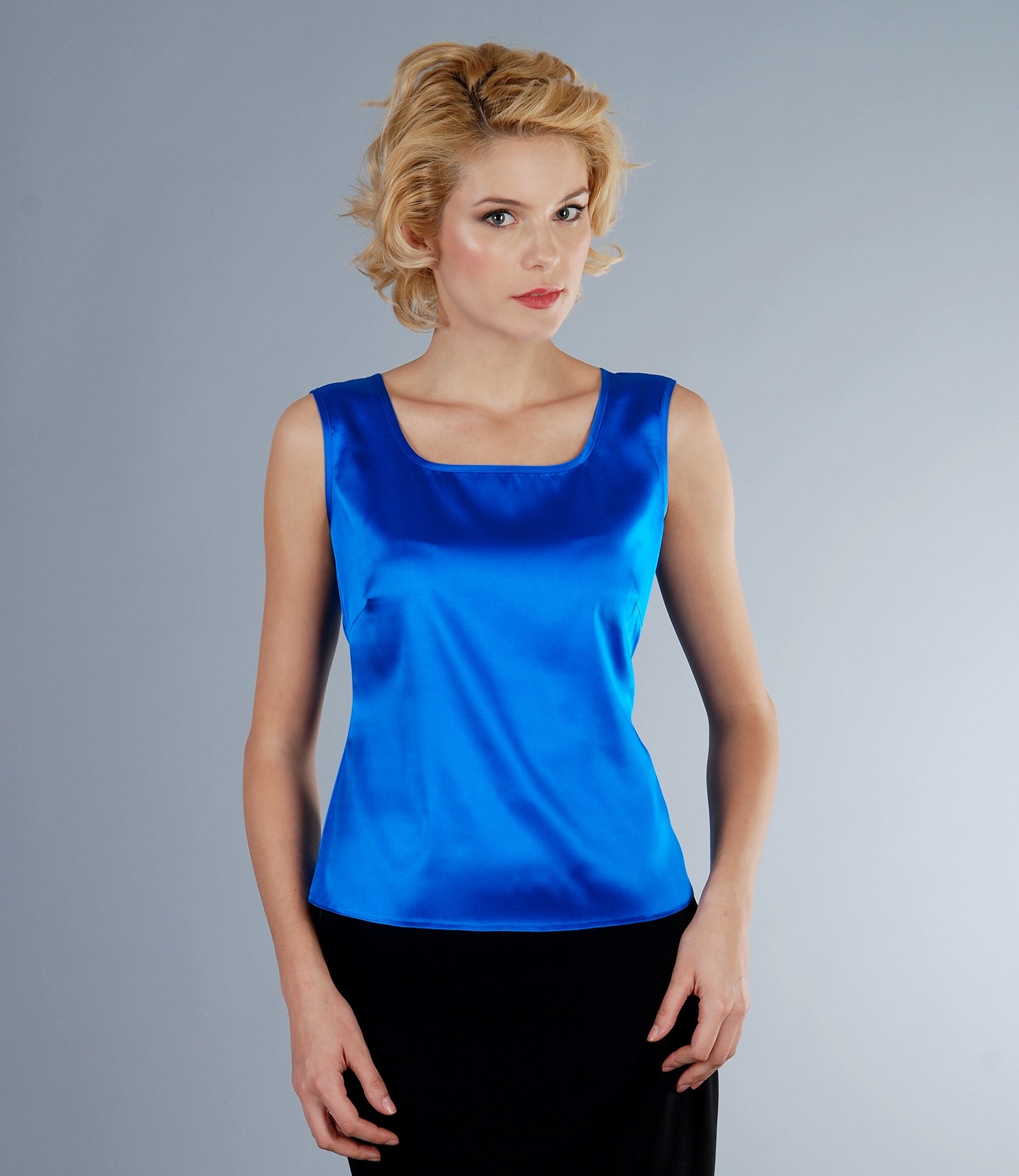 blue silk blouse