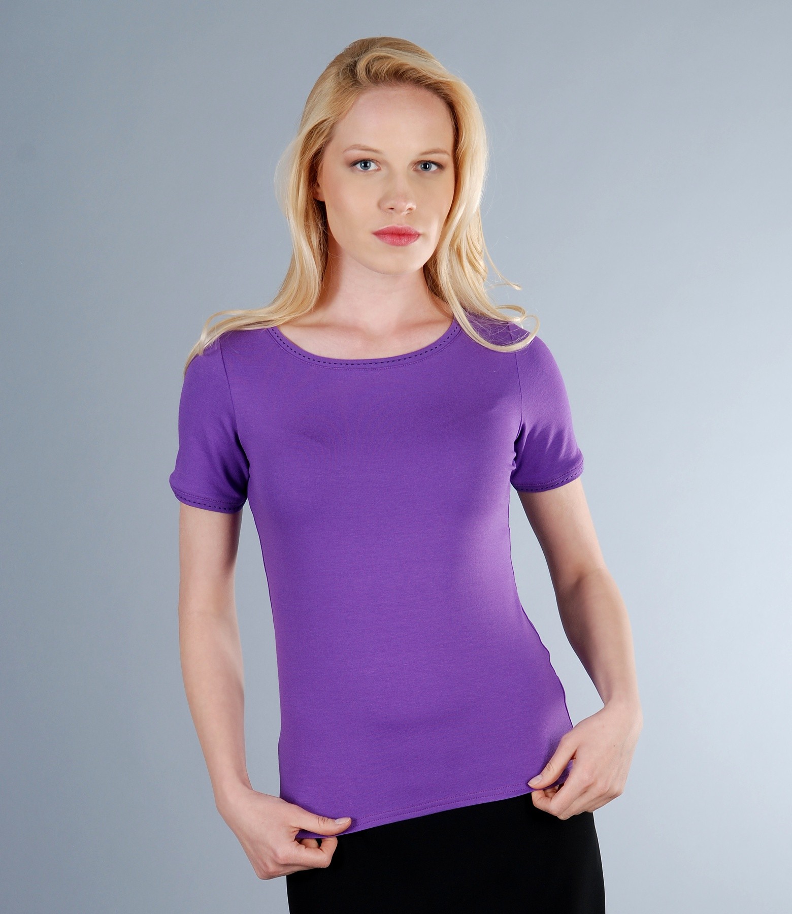 Jersey tshirt with trim dark lilac YOKKO